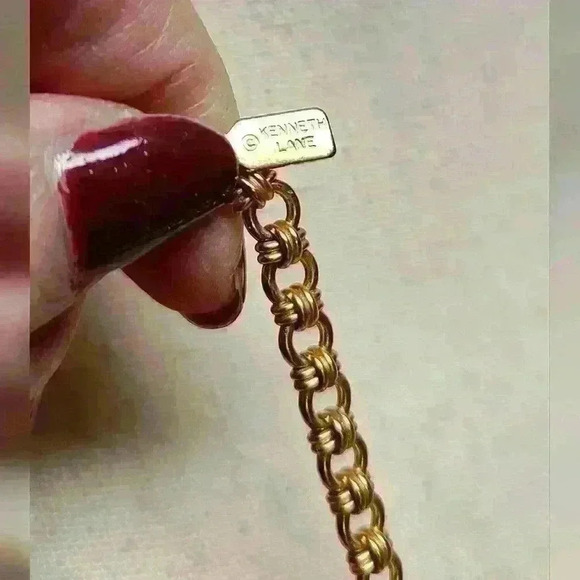 RARA Vintage kenneth Jay lane necklace Coral orange with golden chain KJL - Picture 7 of 9